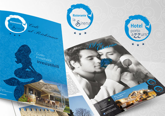 Logotipi e pagine pubblicitarie per hotel e ristorante. <br> Cliente: Porto Azzurro Snc.