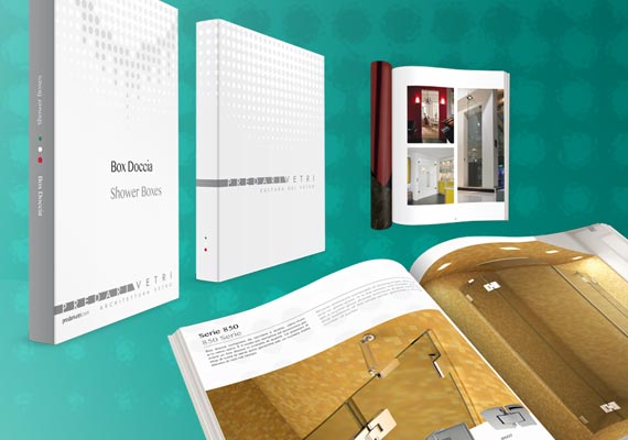 Catalogo istituzionale e catalogo Box Doccia per azienda specializzata in progetti di architettura in vetro. <br> Cliente: Predari Vetri Spa.